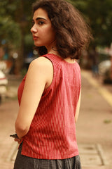 Dhaariyan | Front Buttoned Vest | Madder Stripes Ajrakh