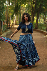 Ghumar | Tiered Long Skirt | Indigo Daboo