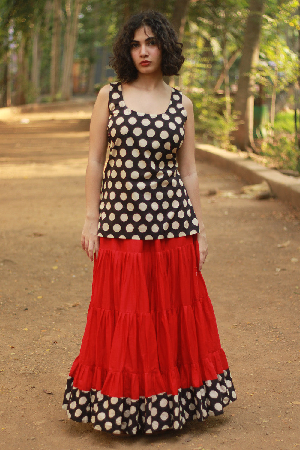 Bindi | Sleeveless Cotton Kurti | Noir Polka