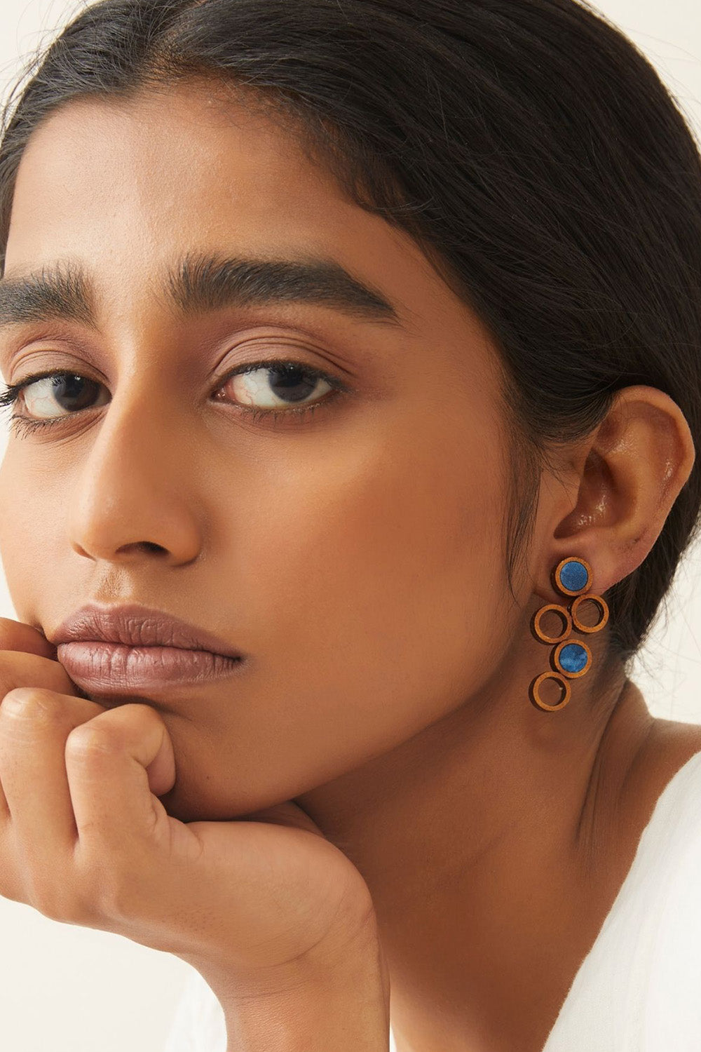 Abira | Chindi Fabric & Wood Earrings | Blue