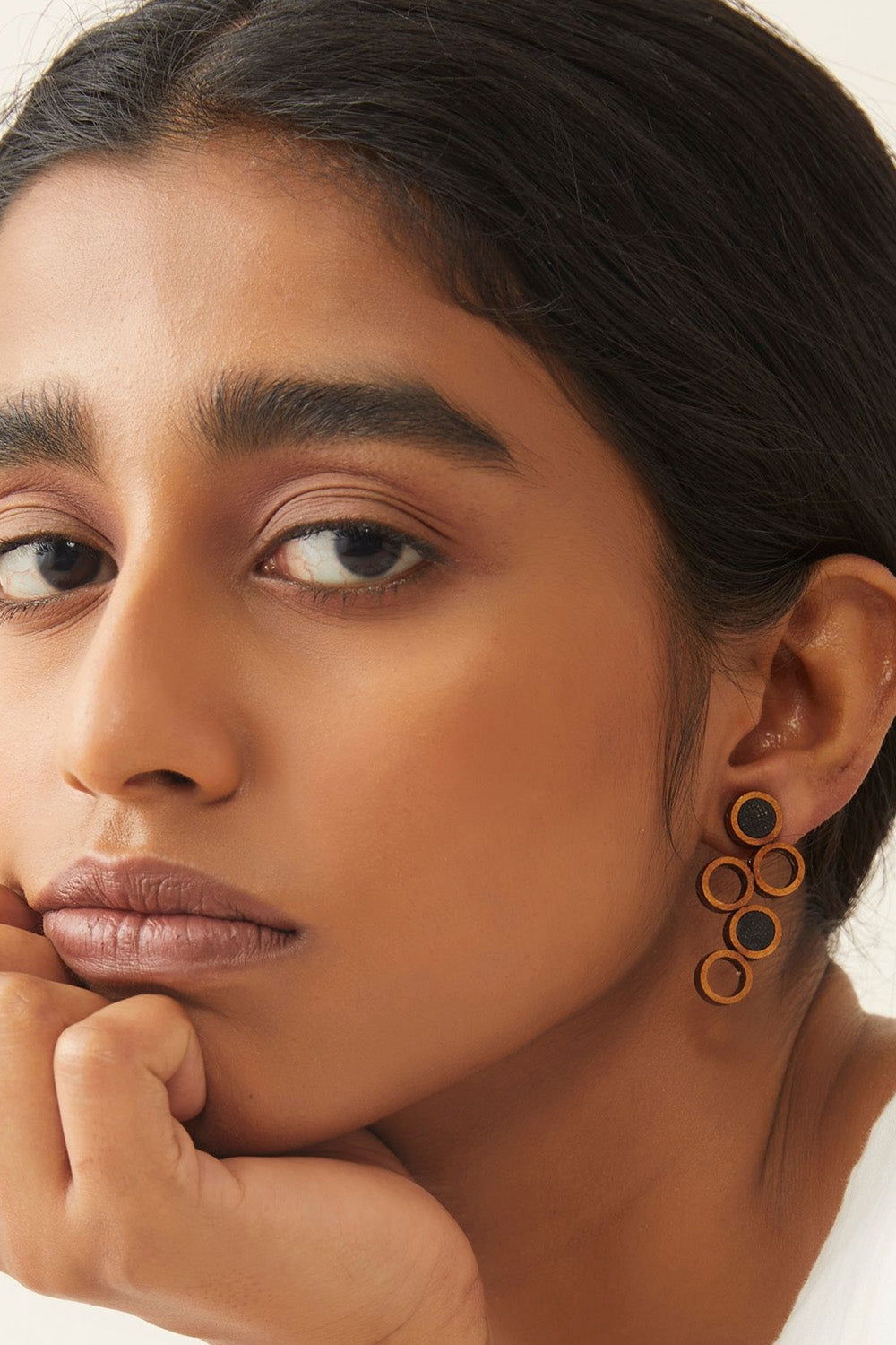 Abira | Chindi Fabric & Wood Earrings | Black & Brown Ajrakh