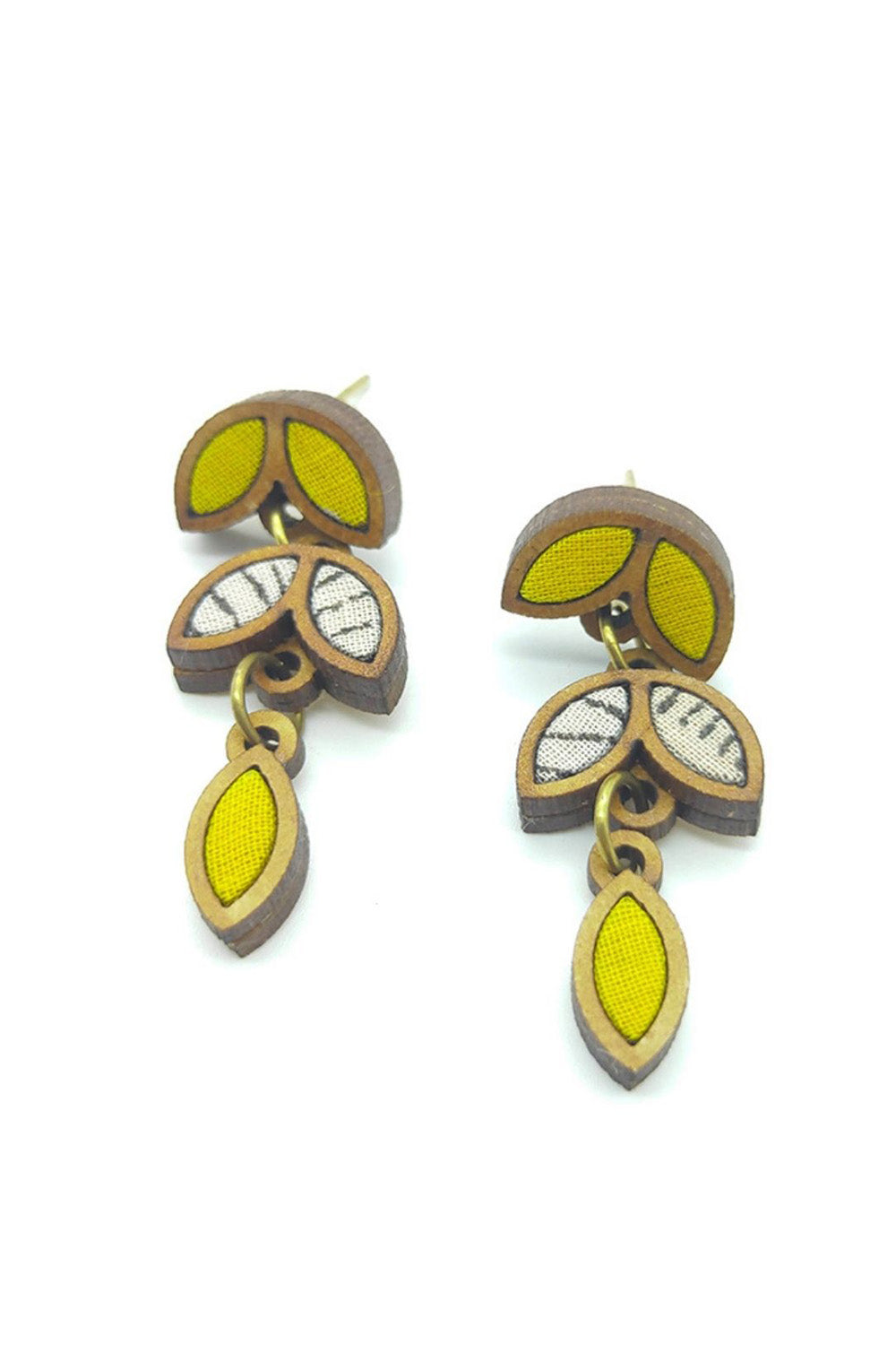 Abira | Chindi Fabric & Wood Earrings | Yellow