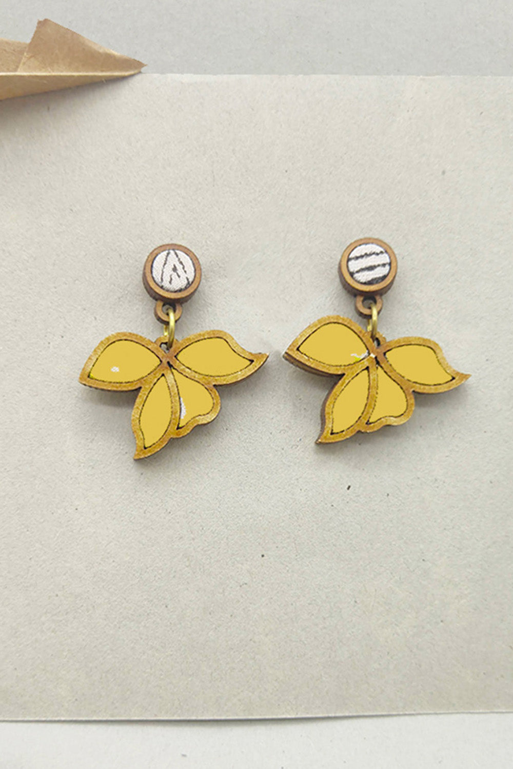 Abira | Chindi Fabric & Wood Earrings | Yellow