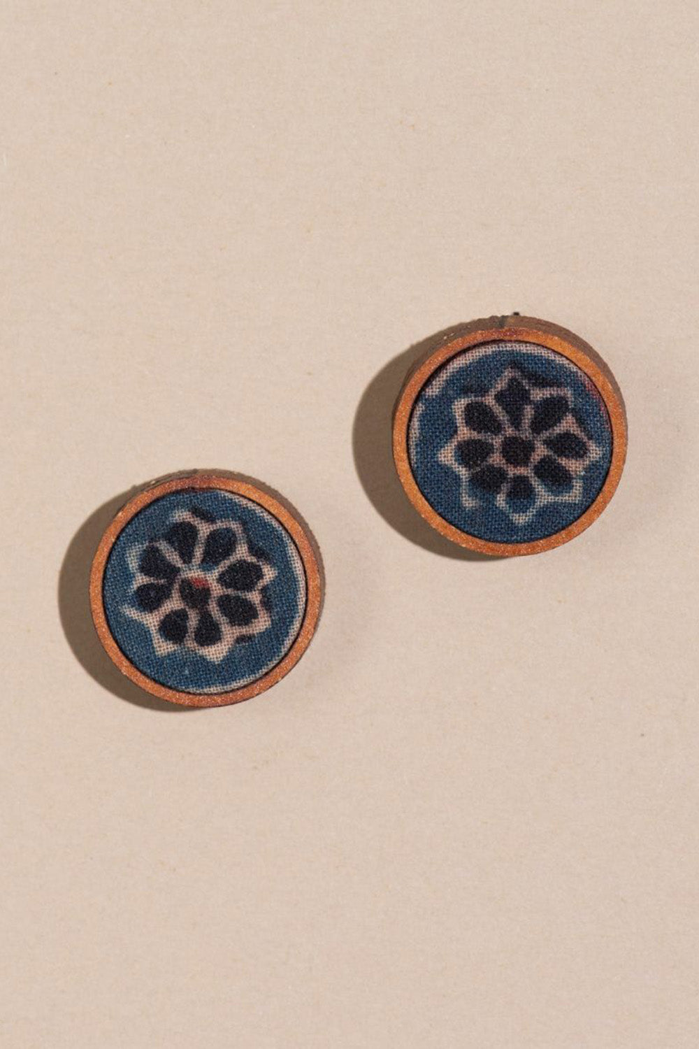 Abira | Chindi Fabric & Wood Earrings | Blue