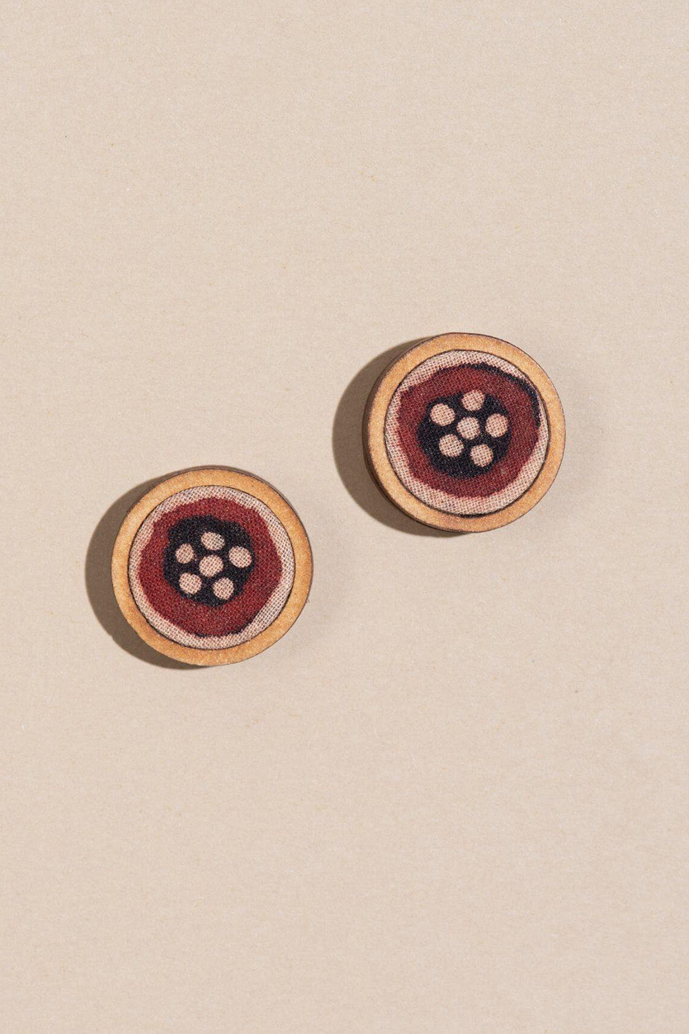 Abira | Chindi Fabric & Wood Earrings | Noir & Red