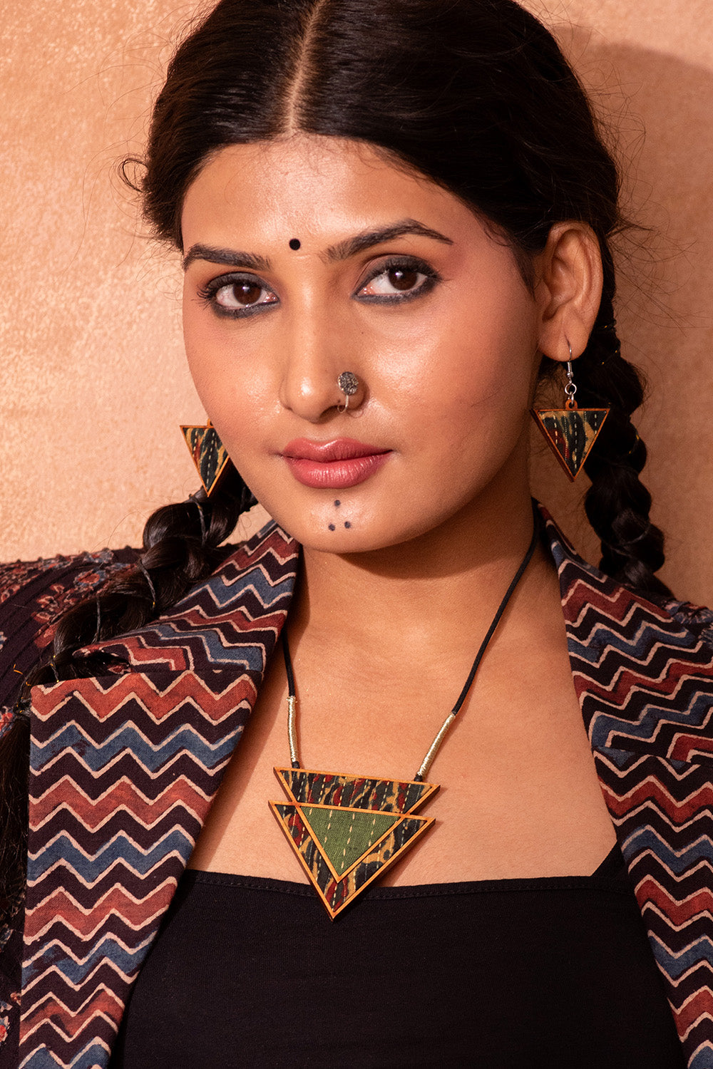 Abira | Chindi Fabric & Wood Earrings | Green