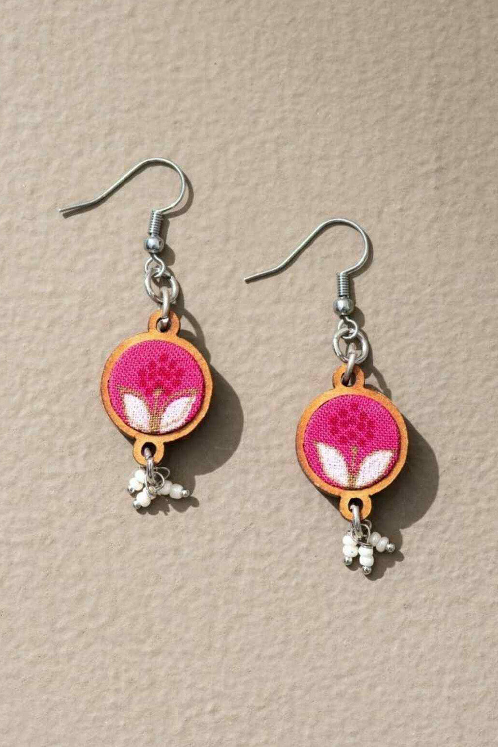 Abira | Chindi Fabric & Wood Earrings | Pink