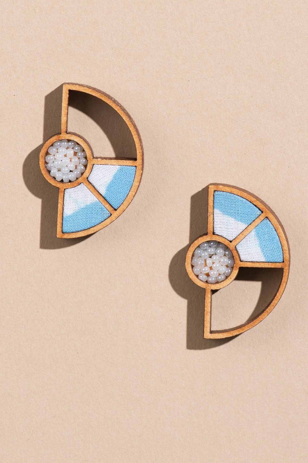 Abira | Chindi Fabric & Wood Earrings | Blue