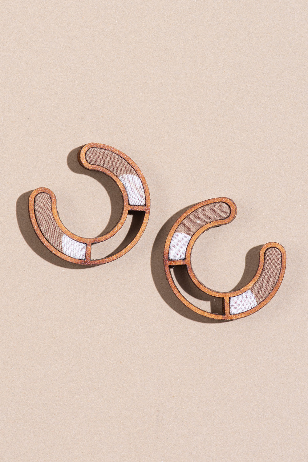 Abira | Chindi Fabric & Wood Earrings | Beige