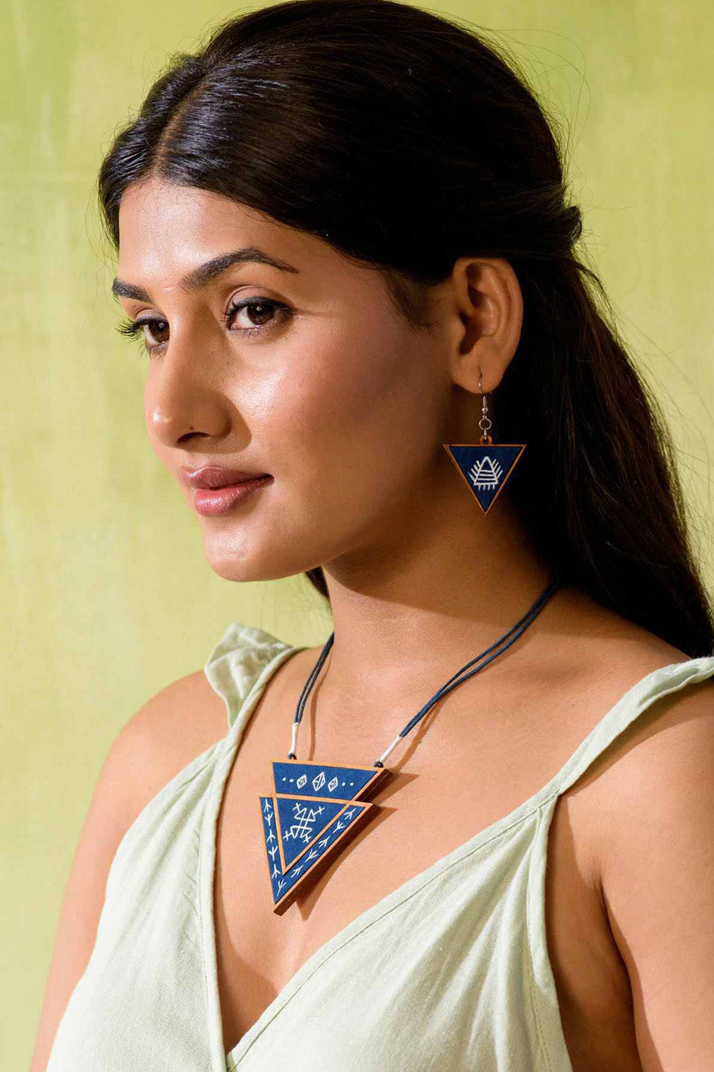 Abira | Chindi Fabric & Wood Earrings | Blue