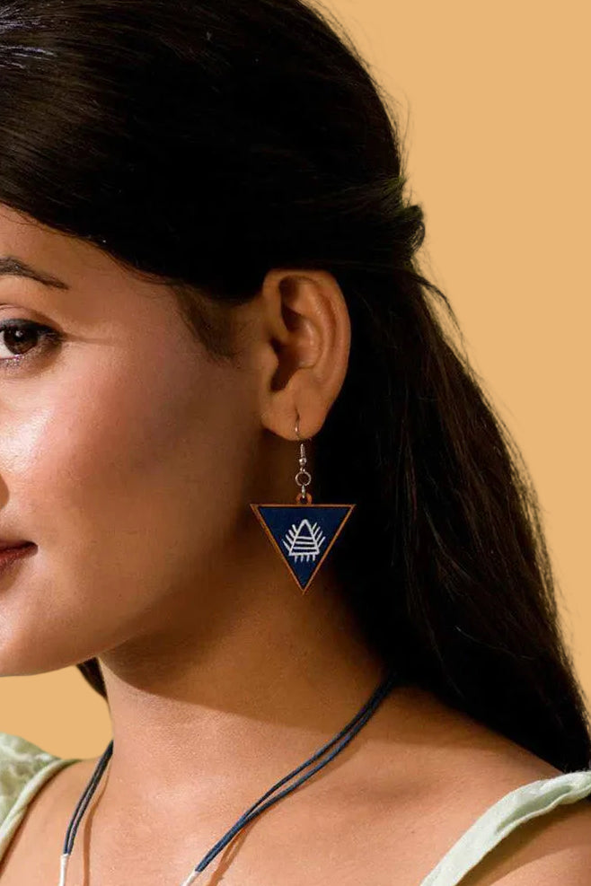 Abira | Chindi Fabric & Wood Earrings | Blue