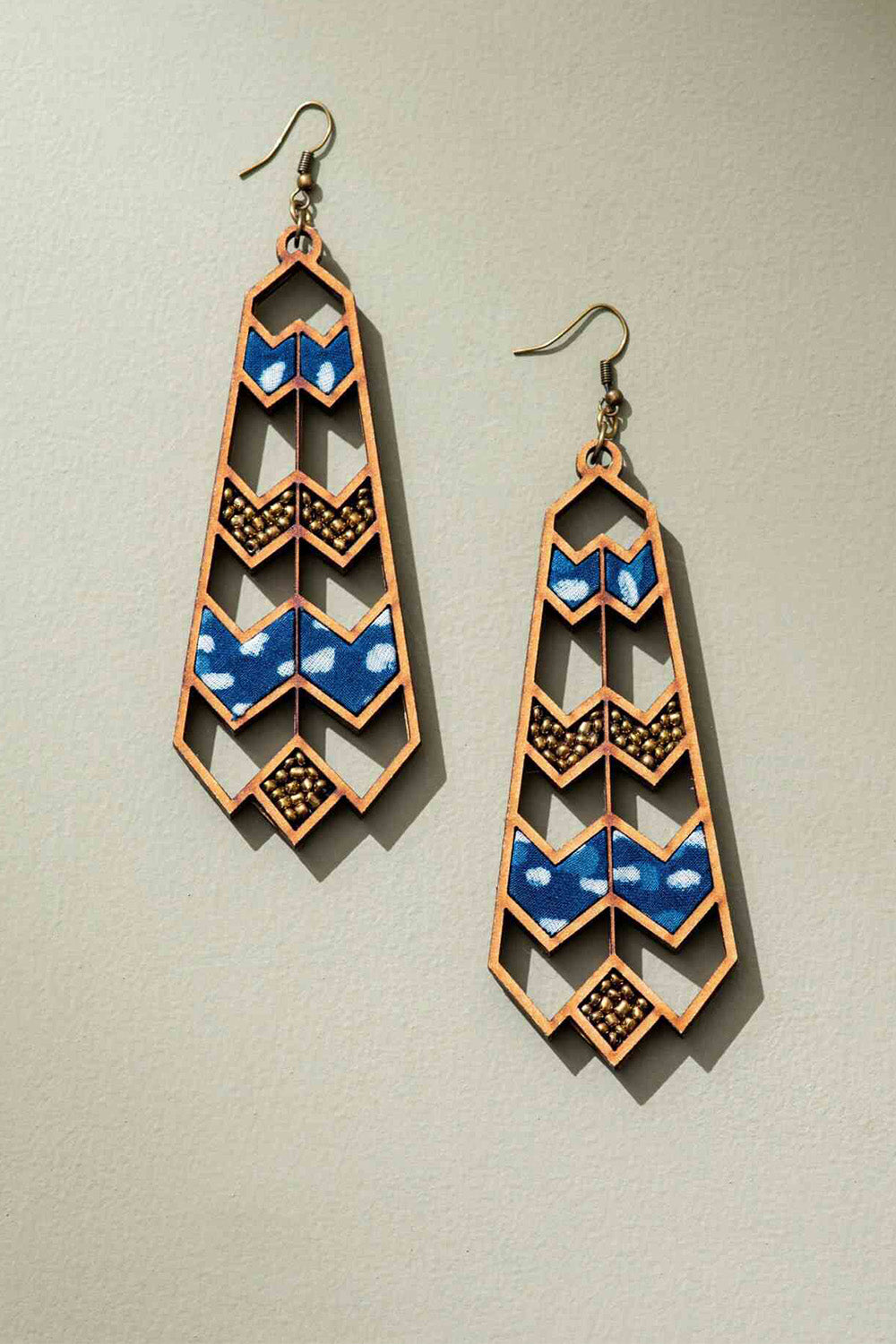 Abira | Chindi Fabric & Wood Earrings | Blue
