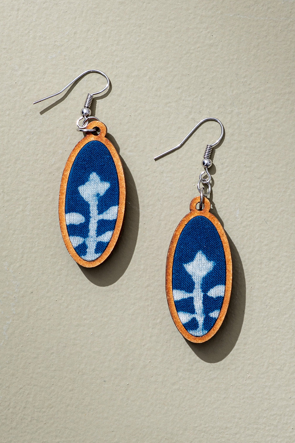 Abira | Chindi Fabric & Wood Earrings | Indigo