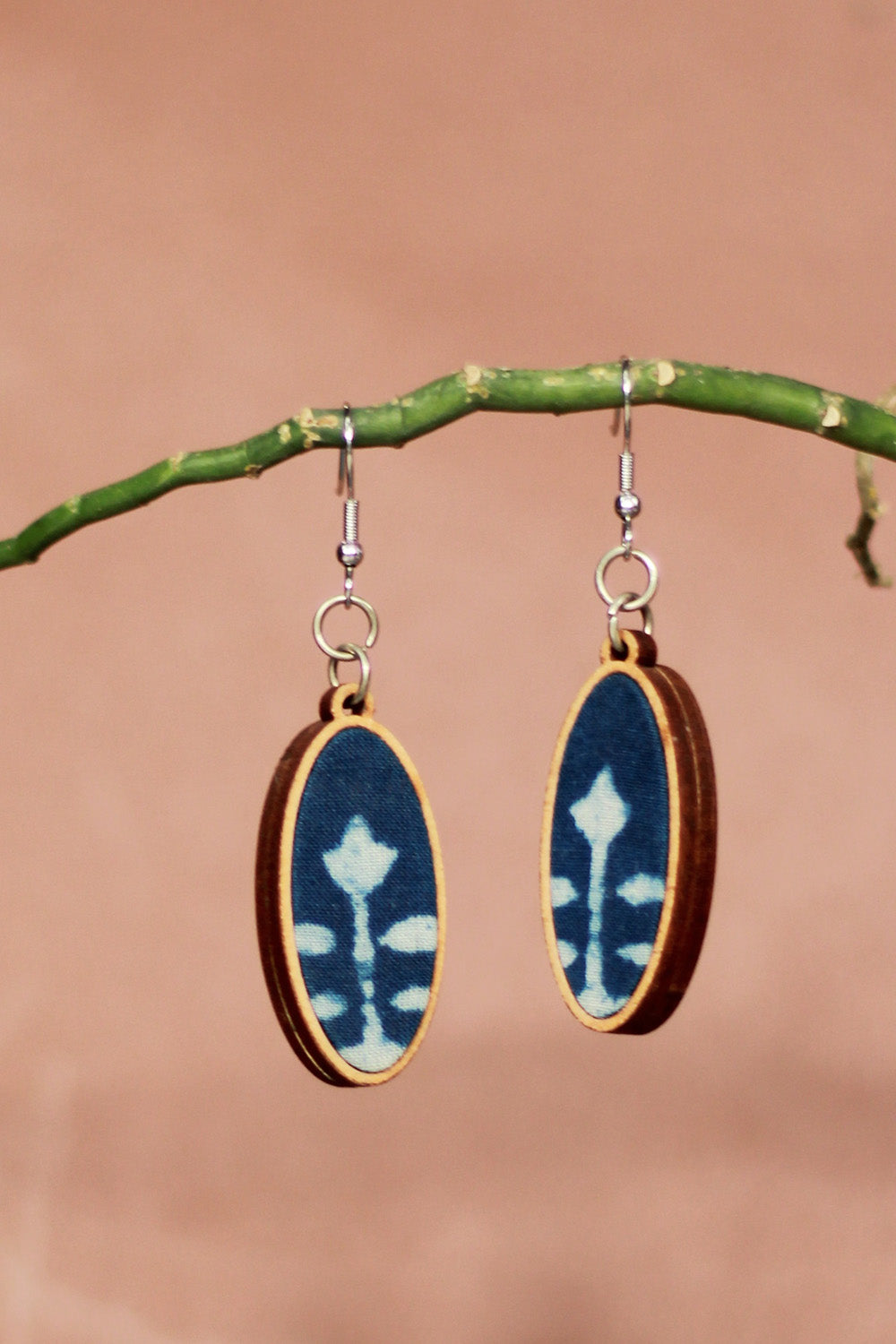 Abira | Chindi Fabric & Wood Earrings | Indigo