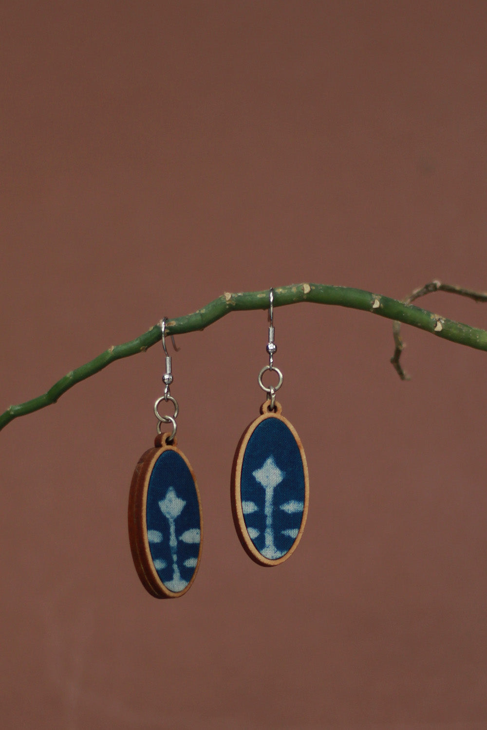 Abira | Chindi Fabric & Wood Earrings | Indigo