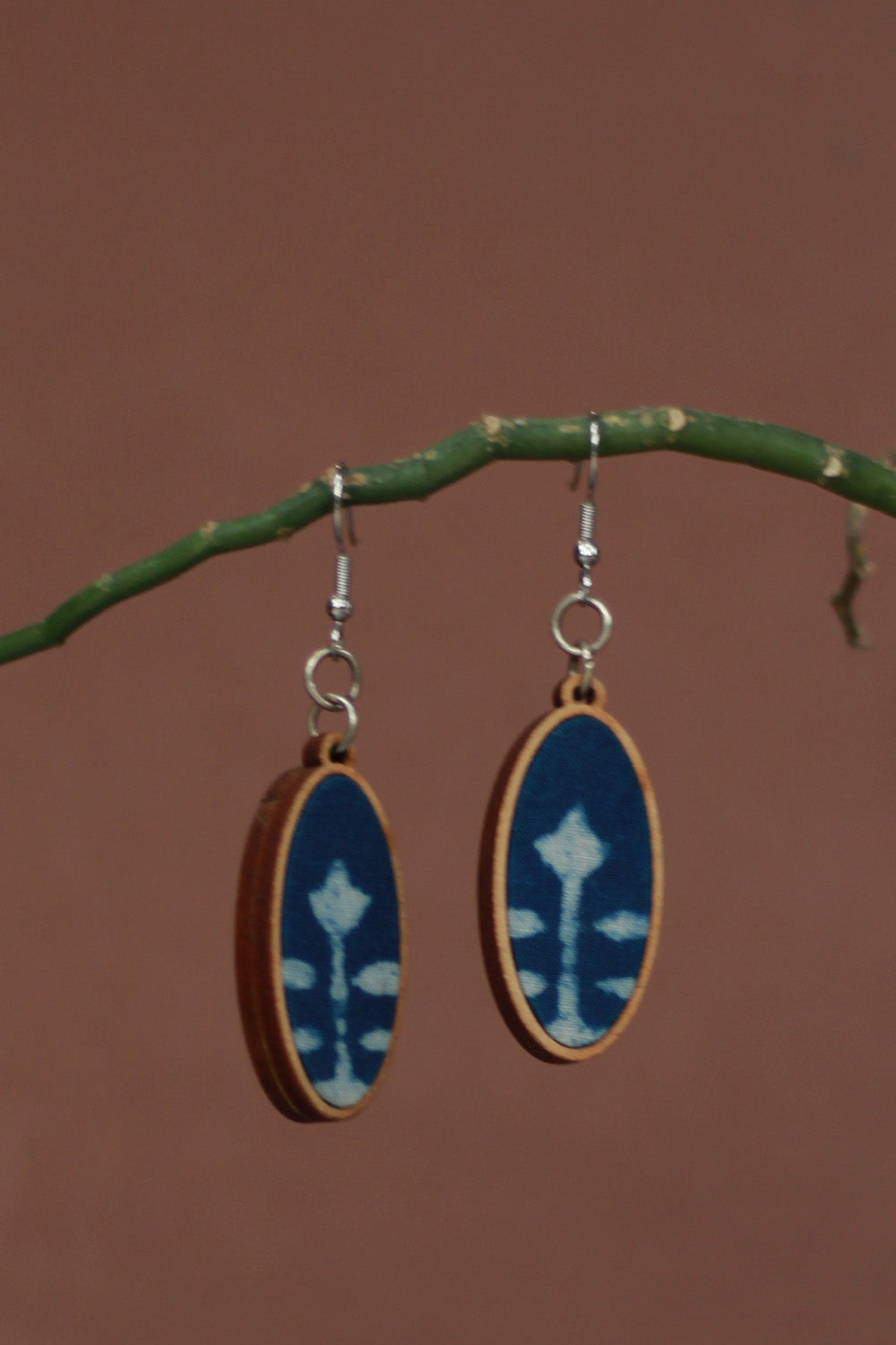 Abira | Chindi Fabric & Wood Earrings | Indigo