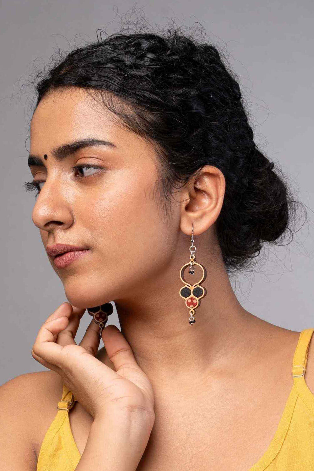 Abira | Chindi Fabric & Wood Earrings | Noir Ajrakh