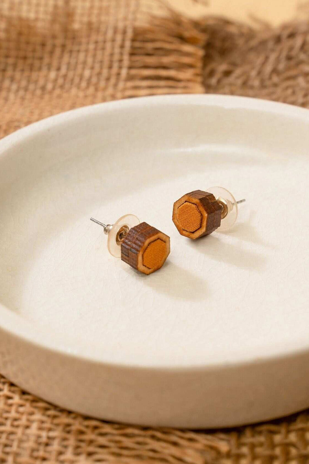 Abira | Chindi Fabric & Wood Earrings | Mustard