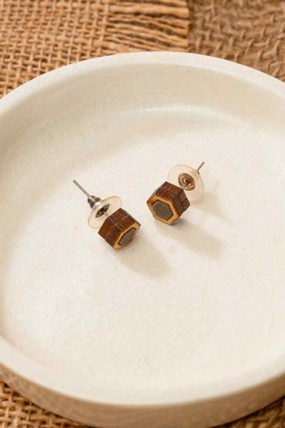 Abira | Chindi Fabric & Wood Earrings | Grey