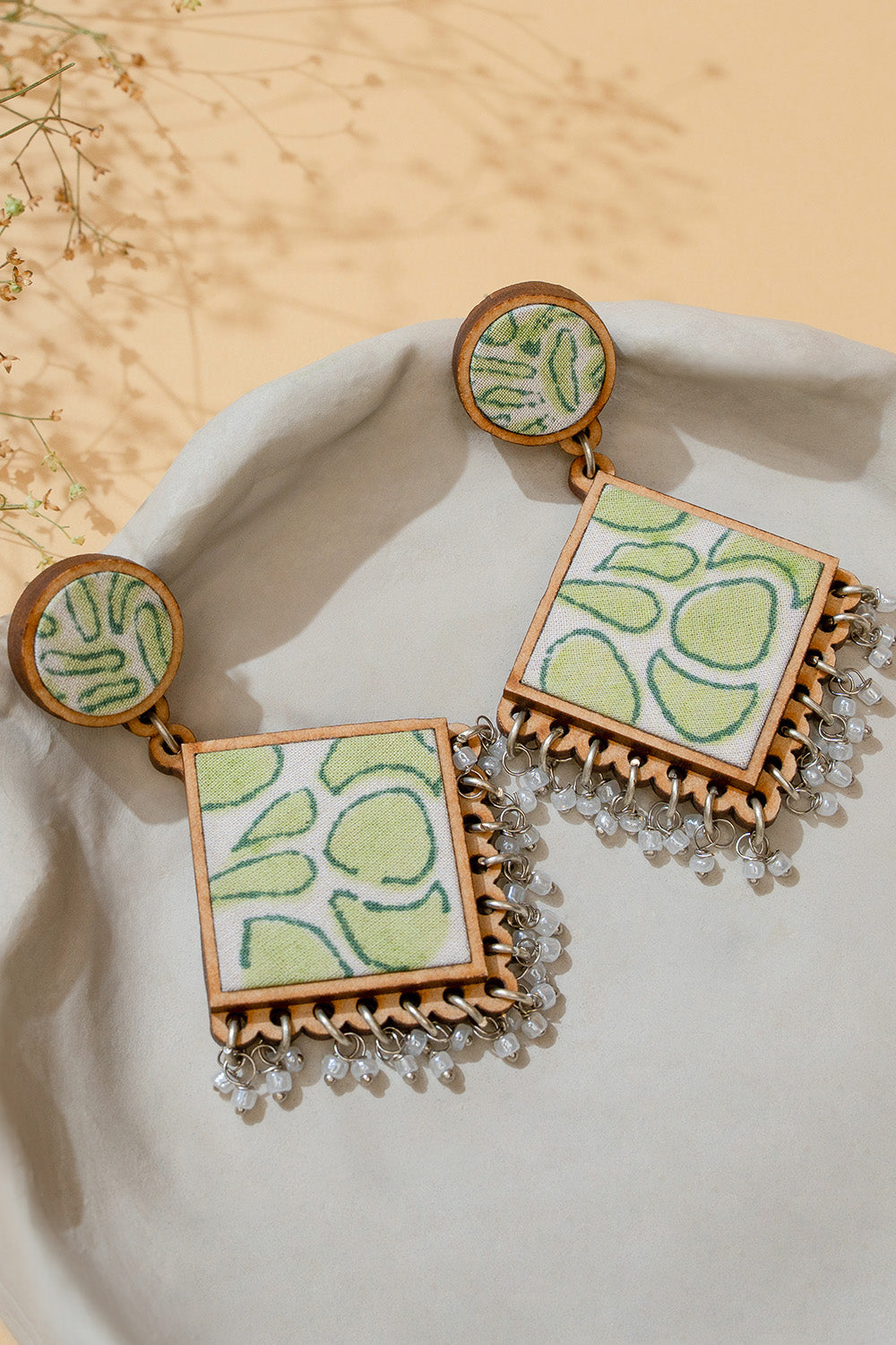 Abira | Chindi Fabric & Wood Earrings | Green