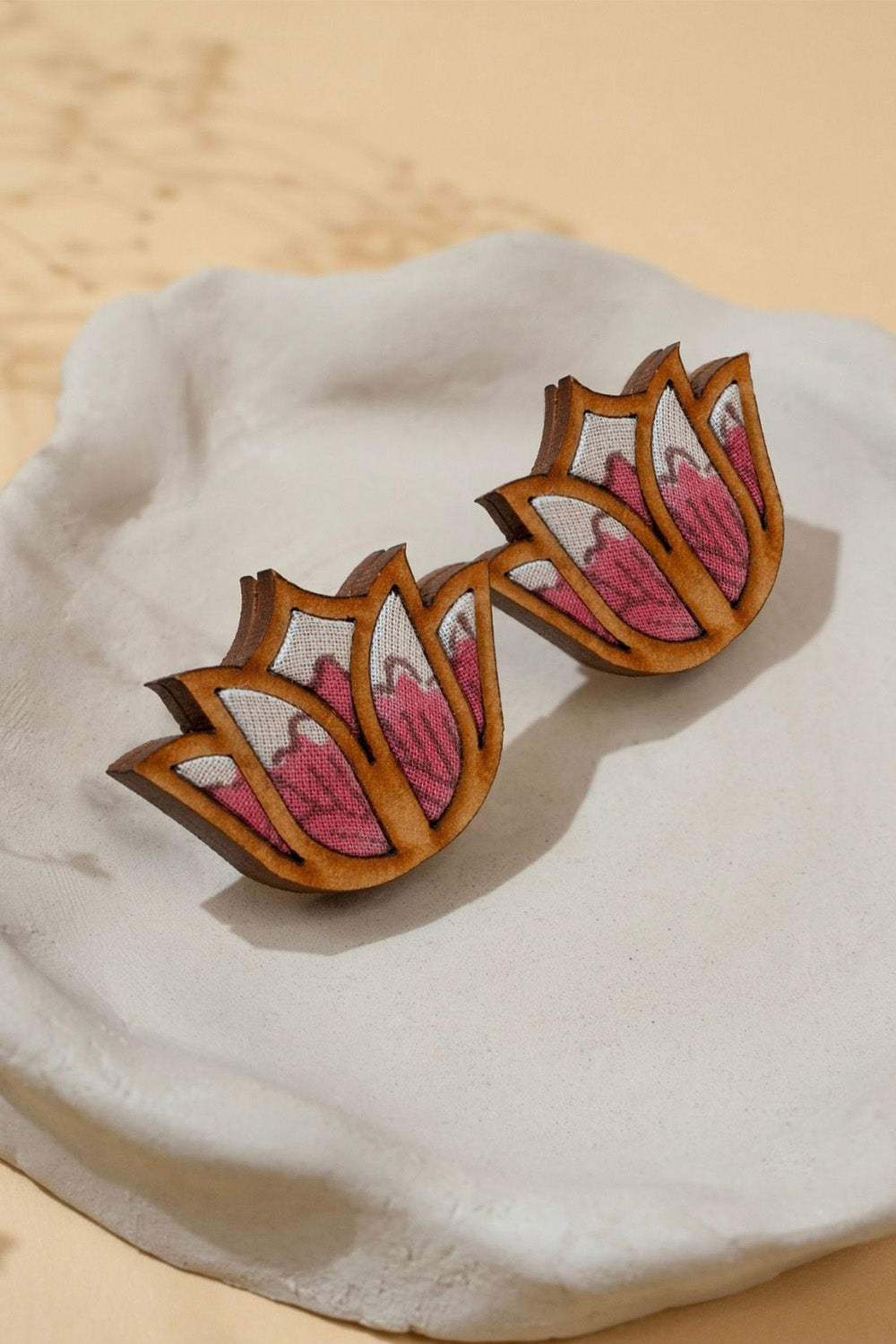 Abira | Chindi Fabric & Wood Earrings | Pink