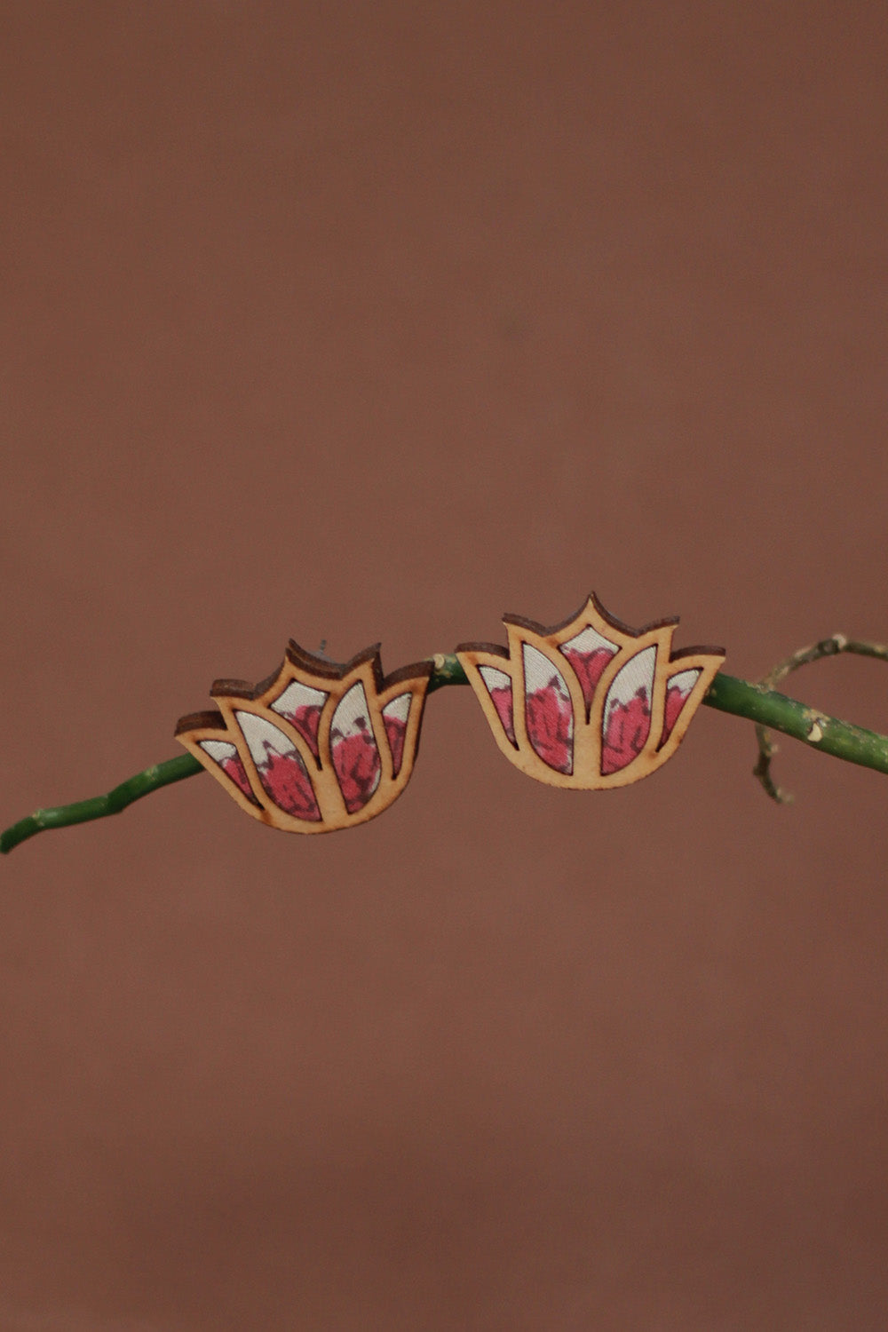 Abira | Chindi Fabric & Wood Earrings | Pink