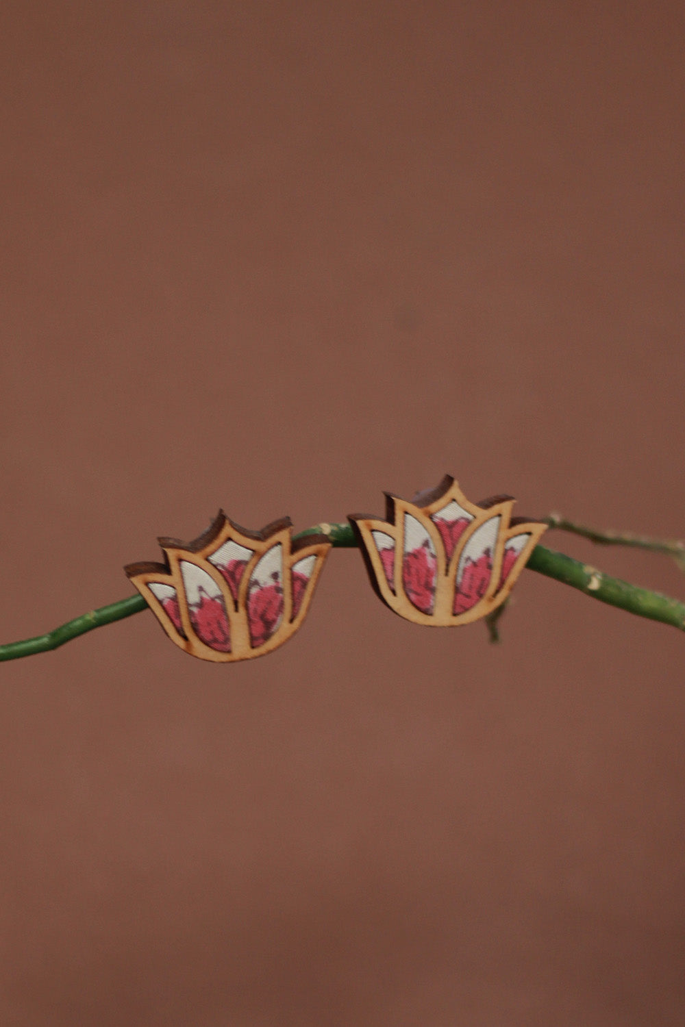 Abira | Chindi Fabric & Wood Earrings | Pink