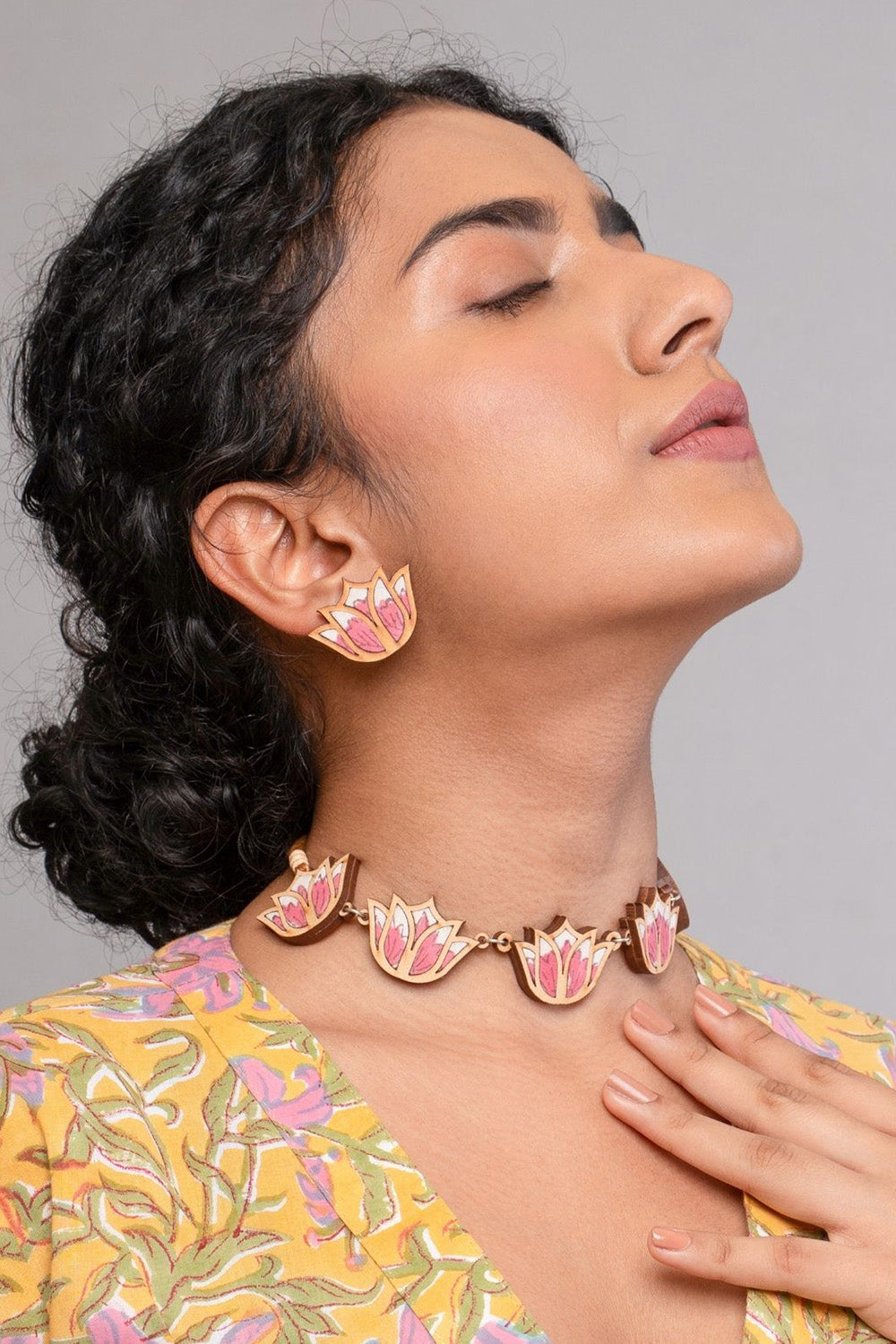 Abira | Chindi Fabric & Wood Earrings | Pink