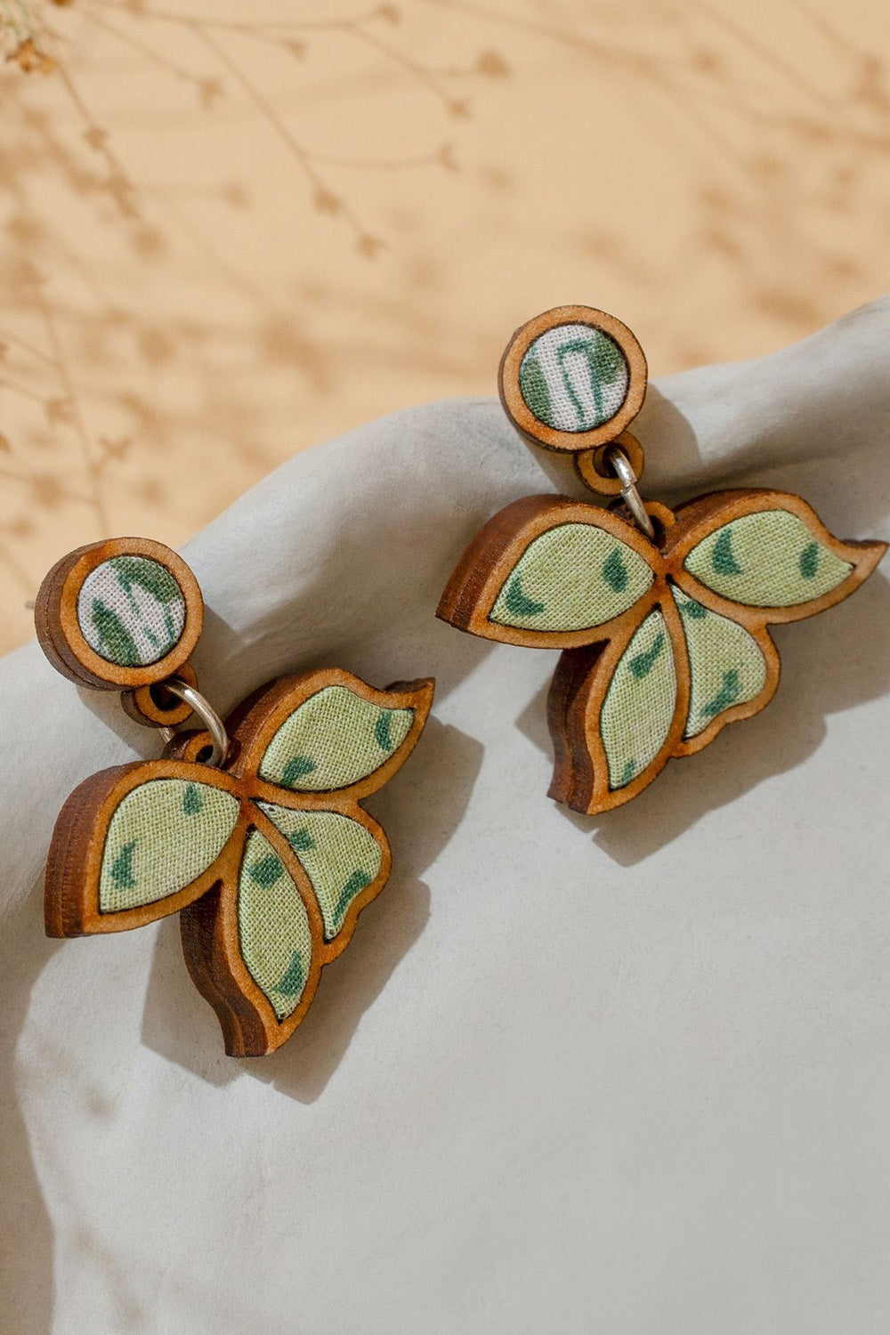 Abira | Chindi Fabric & Wood Earrings | Green