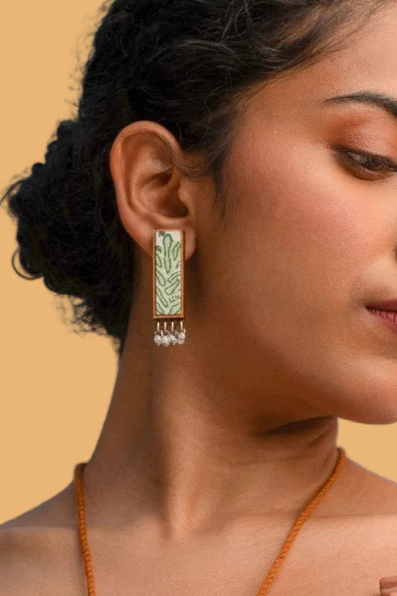 Abira | Chindi Fabric & Wood Earrings | Green