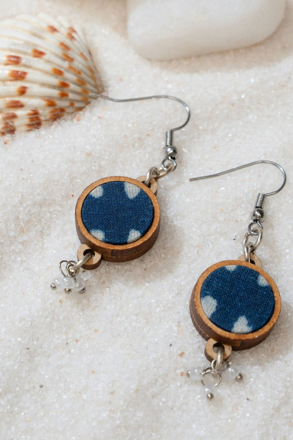 Abira | Chindi Fabric & Wood Earrings | Blue