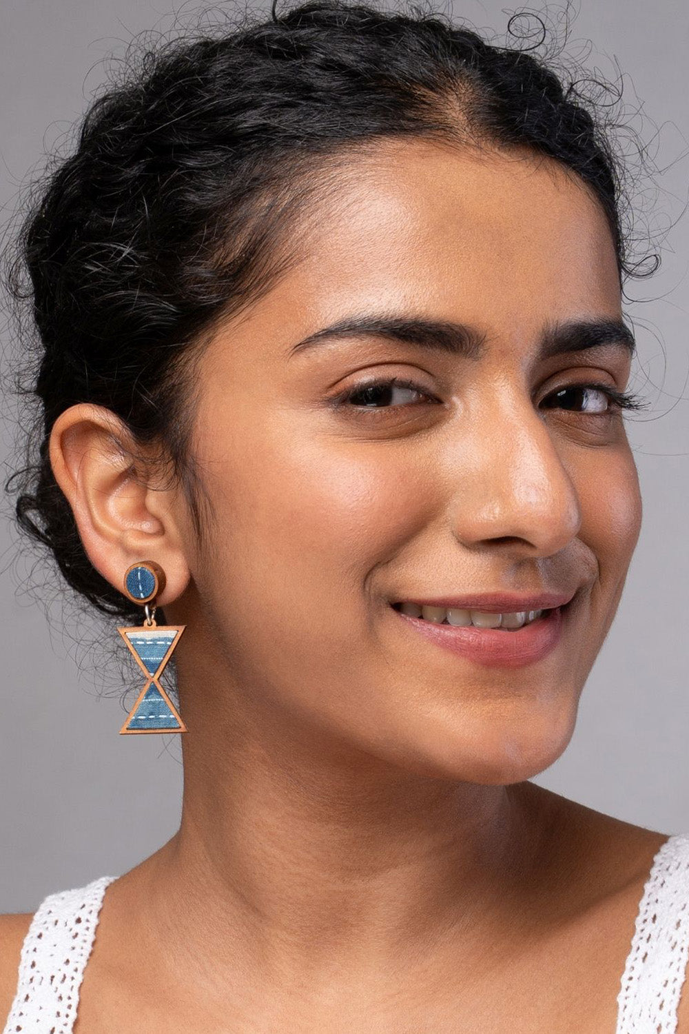 Abira | Chindi Fabric & Wood Earrings | Blue