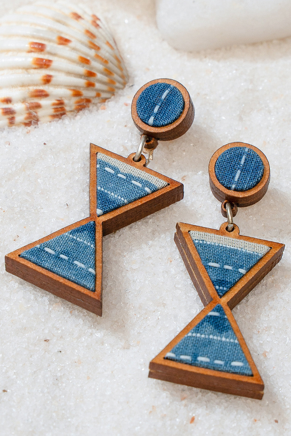 Abira | Chindi Fabric & Wood Earrings | Blue