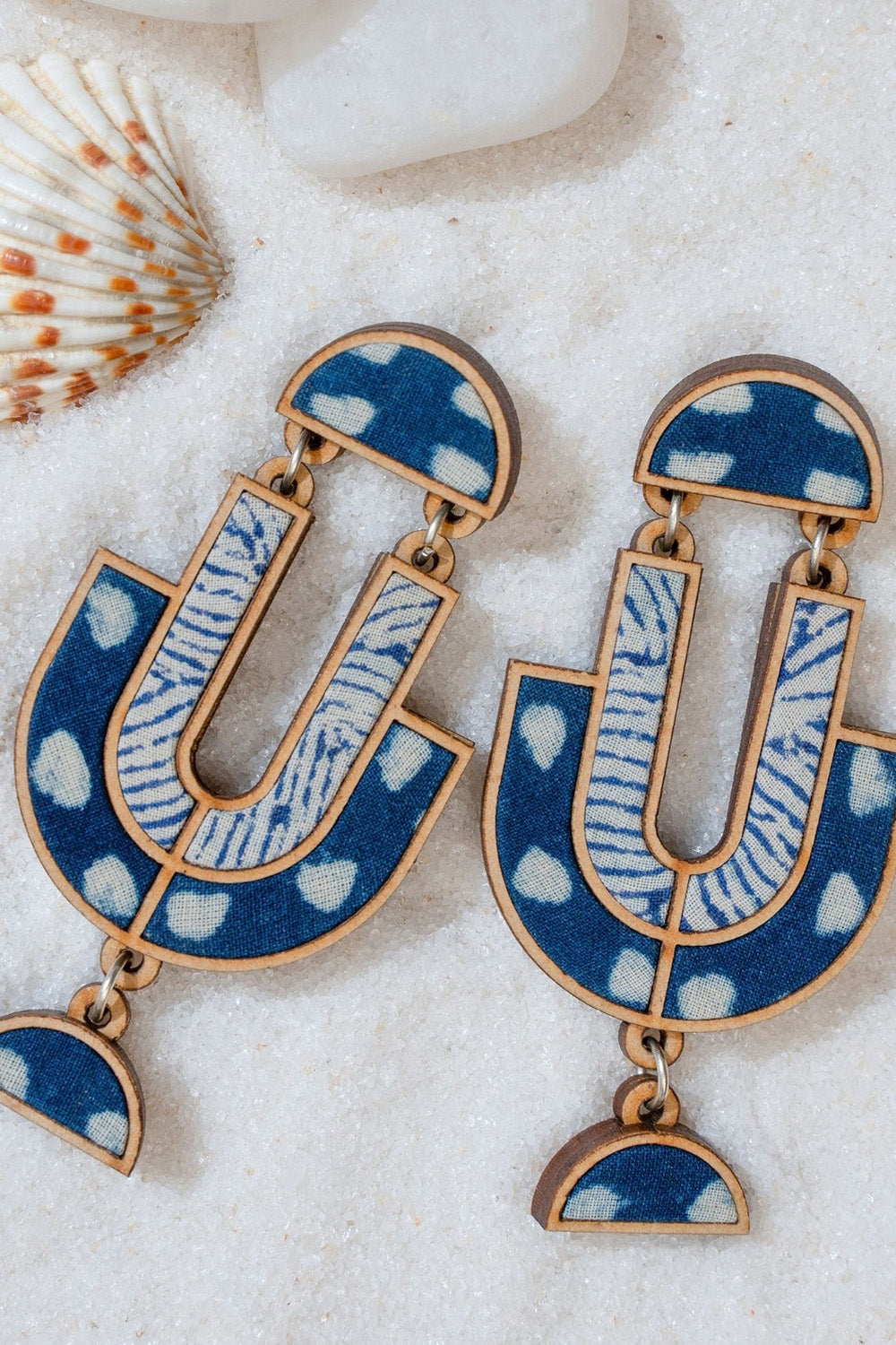 Abira | Chindi Fabric & Wood Earrings | Blue