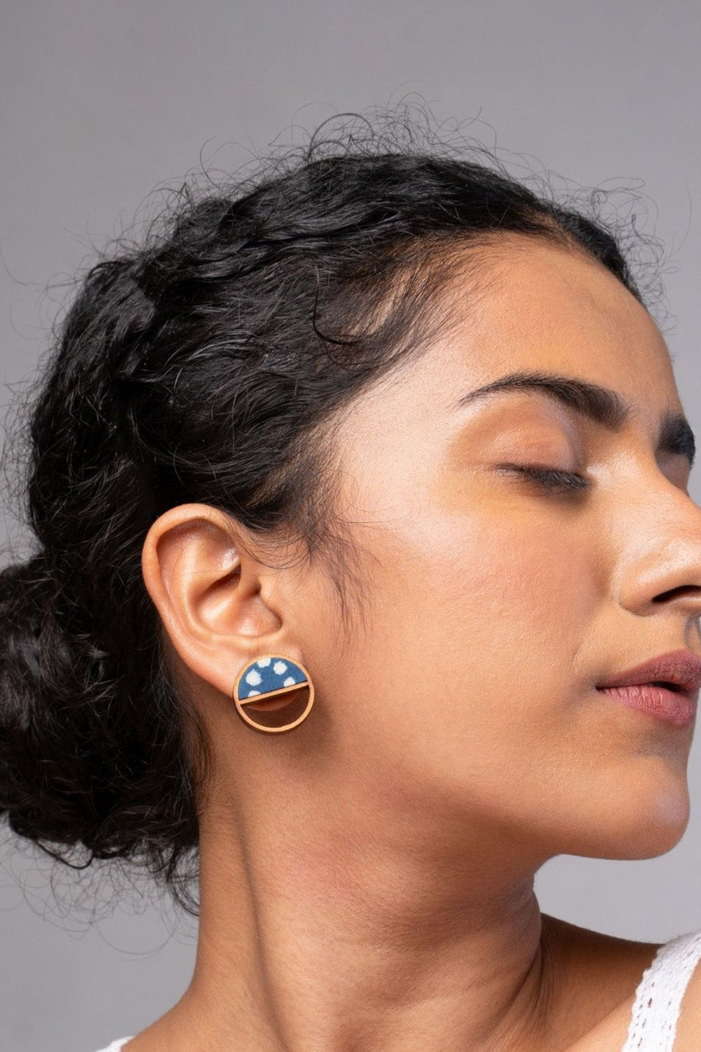 Abira | Chindi Fabric & Wood Earrings | Blue