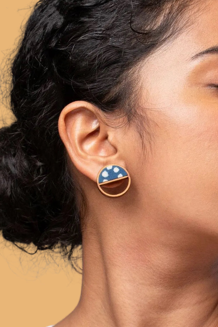 Abira | Chindi Fabric & Wood Earrings | Blue