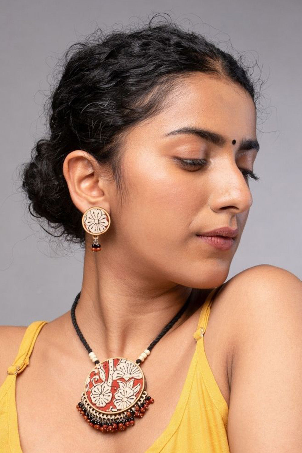 Abira | Chindi Fabric & Wood Earrings | Kalamkari