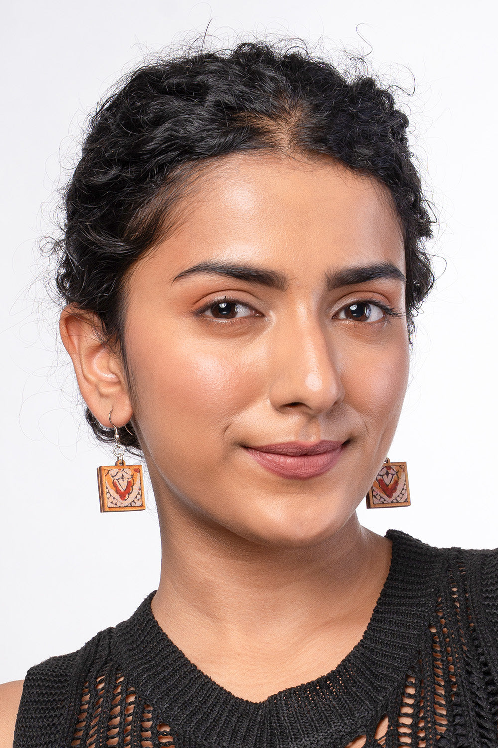 Abira | Chindi Fabric & Wood Earrings | Red Kalamkari