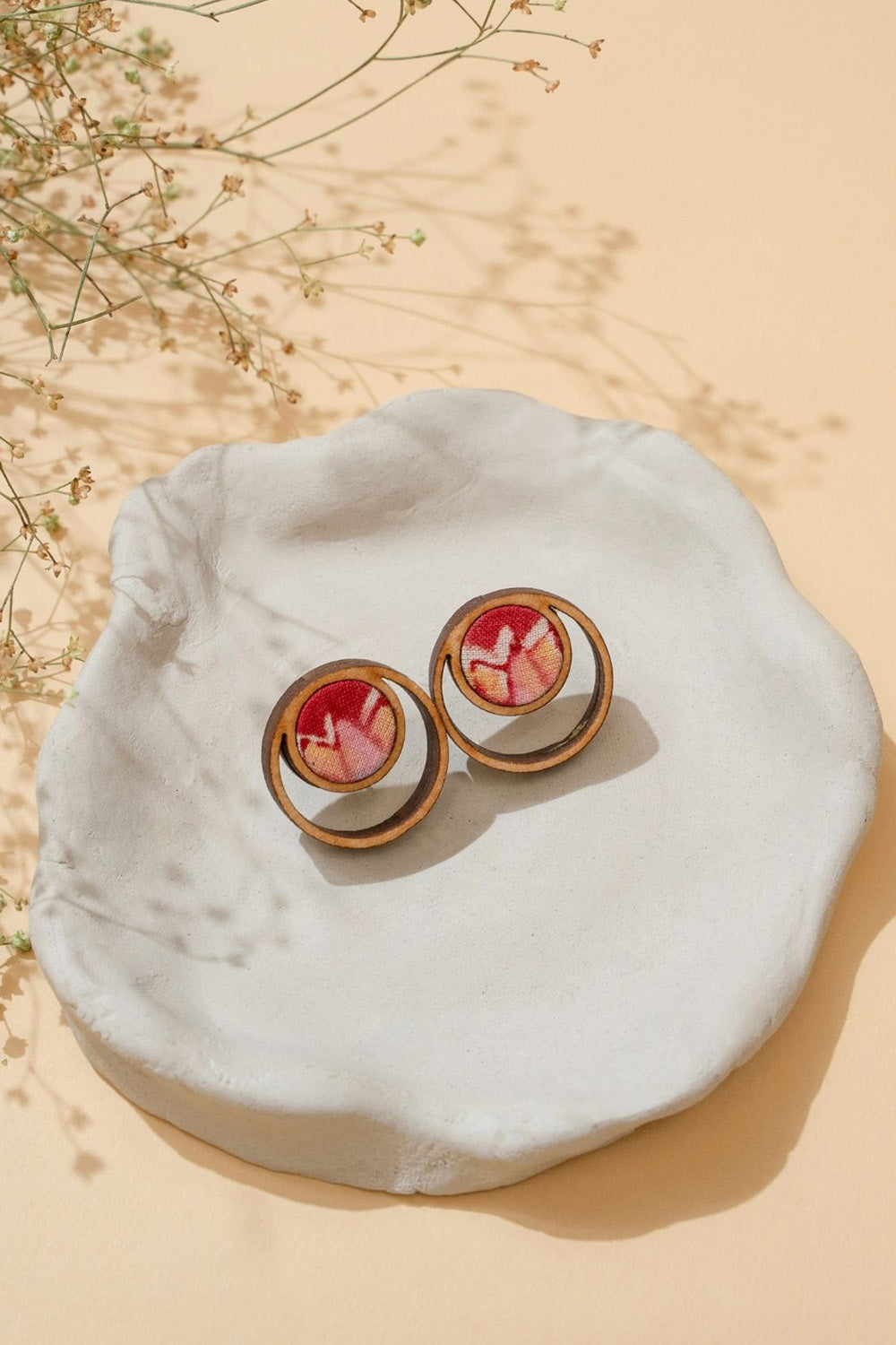 Abira | Chindi Fabric & Wood Earrings