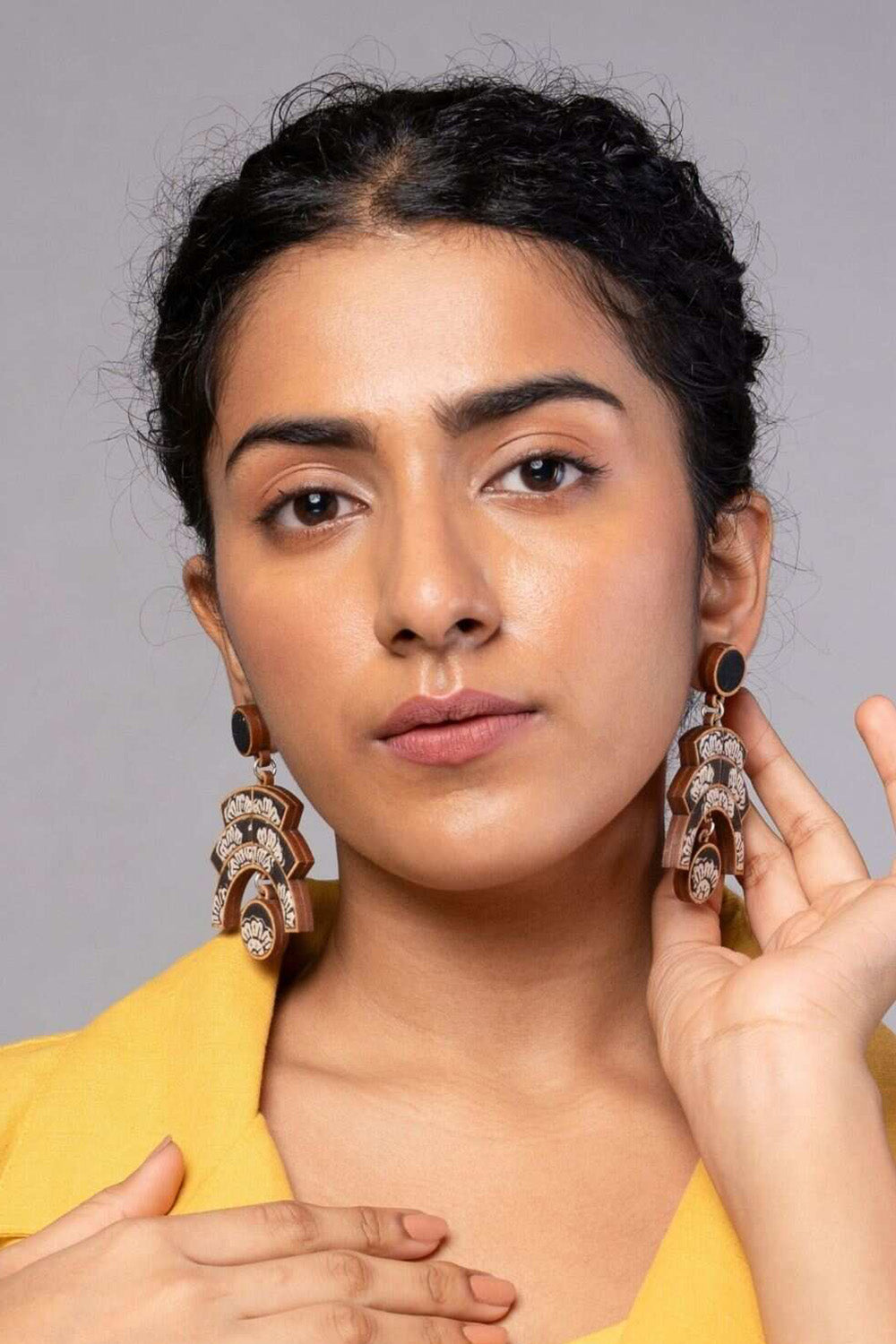 Abira | Chindi Fabric & Wood Earrings | Noir Kalamkari