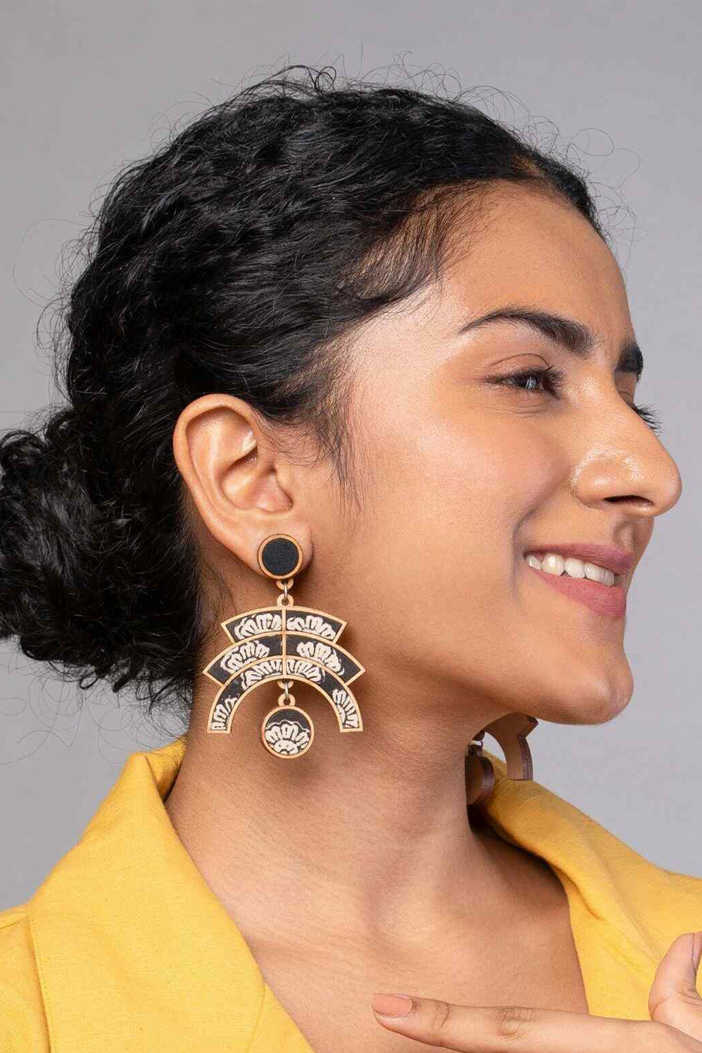 Abira | Chindi Fabric & Wood Earrings | Noir Kalamkari