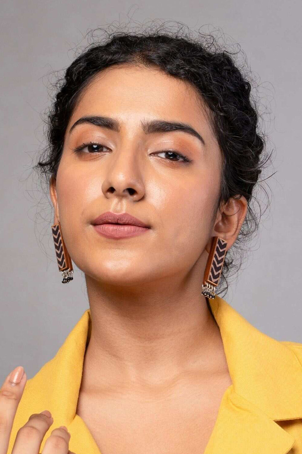 Abira | Chindi Fabric & Wood Earrings | Noir Ajrakh