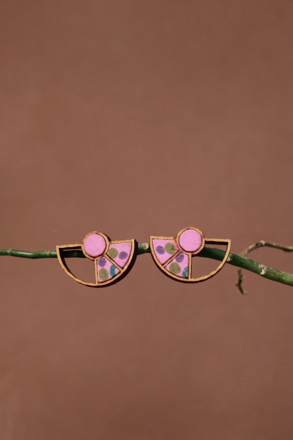Abira | Chindi Fabric & Wood Earrings | Pink