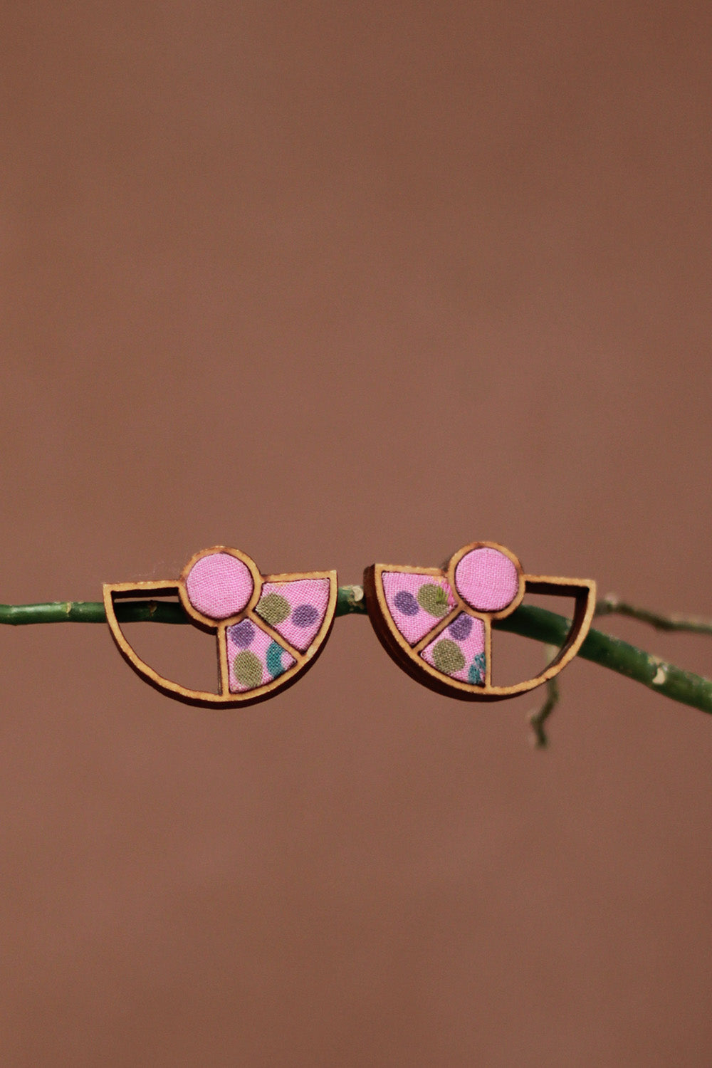 Abira | Chindi Fabric & Wood Earrings | Pink