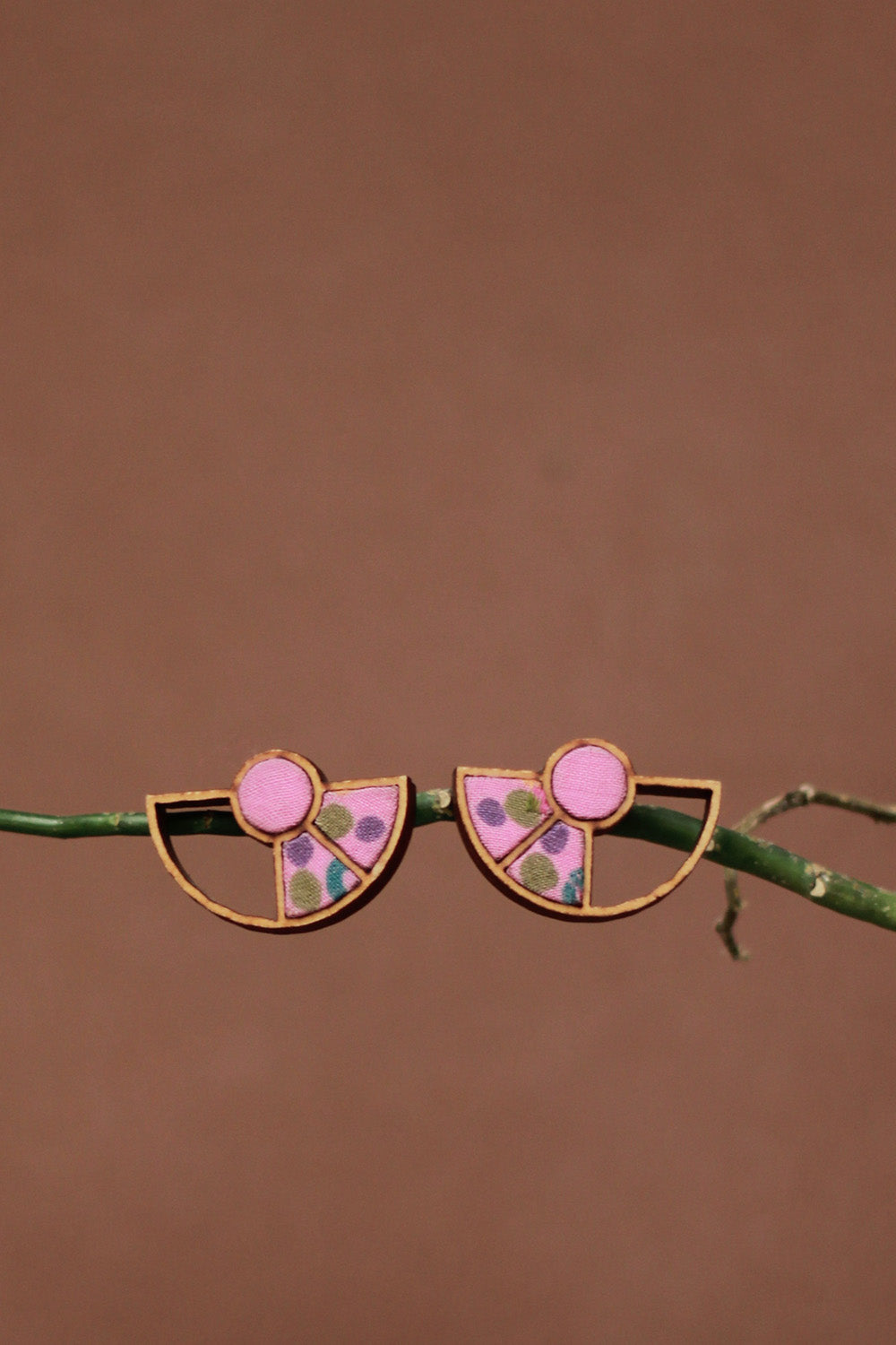 Abira | Chindi Fabric & Wood Earrings | Pink