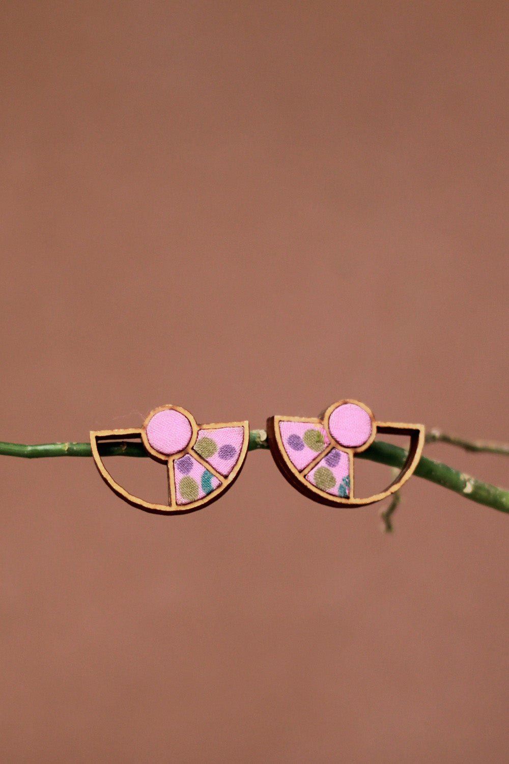 Abira | Chindi Fabric & Wood Earrings | Pink