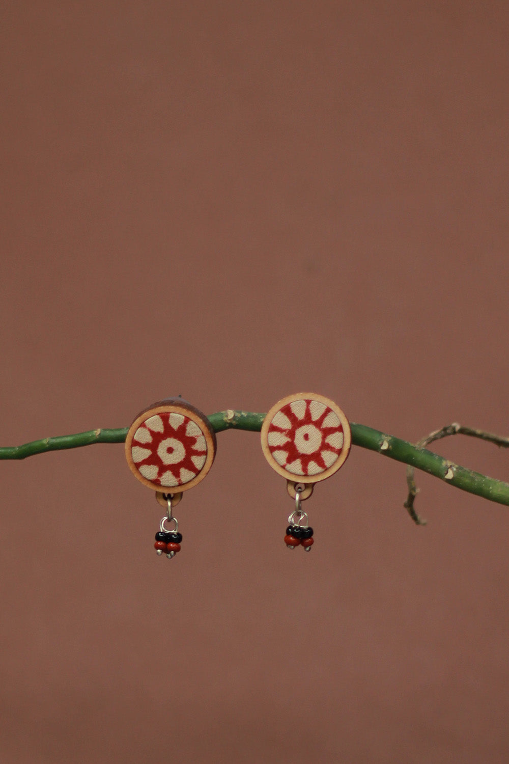 Abira | Chindi Fabric & Wood Earrings | Red