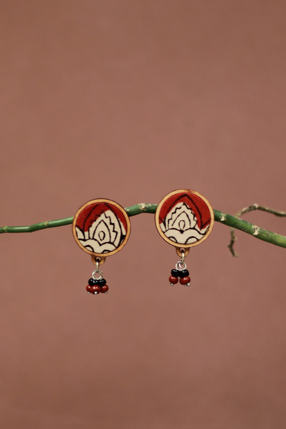 Abira | Chindi Fabric & Wood Earrings | Kalamkari