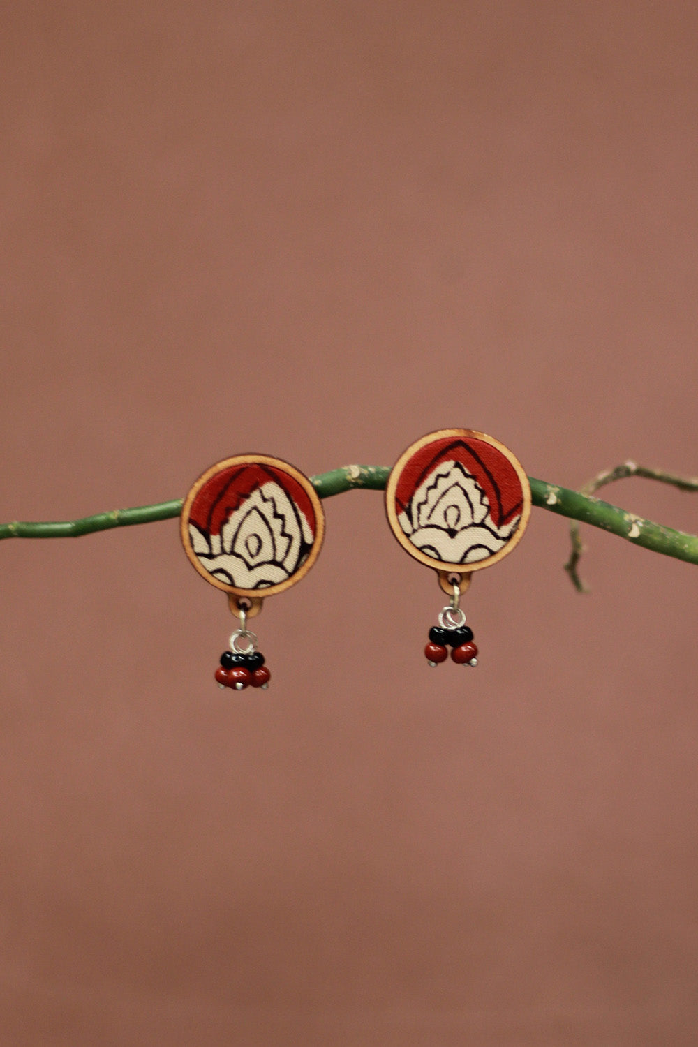 Abira | Chindi Fabric & Wood Earrings | Kalamkari