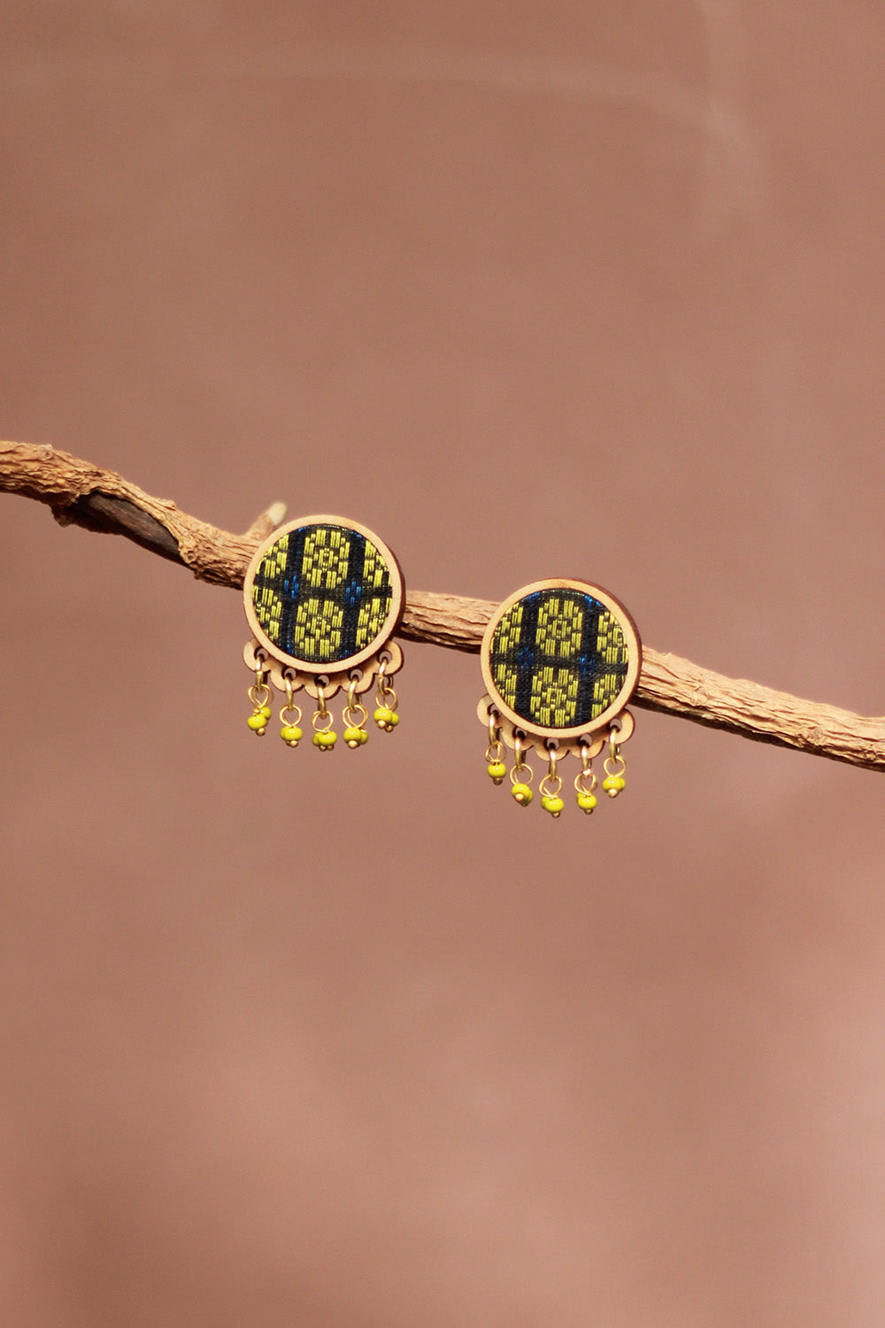 Abira | Chindi Fabric & Wood Earrings | Green